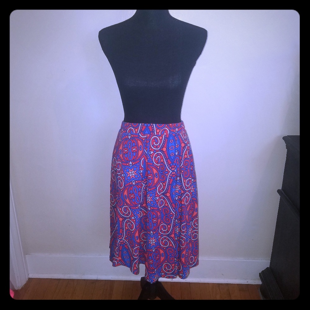 LuLaroe Madison Skirt Coral and Blue Pattern
